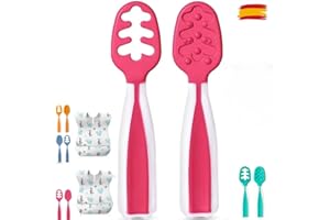 ALONSA® 2 Unidades Cucharas Aprendizaje Bebé de Silicona Seguras | Precuchara BLW para Bebés de 6-18 Meses | Cucharas Bebé Aprendizaje | Introducción de Alimentos | Alivio de Encías