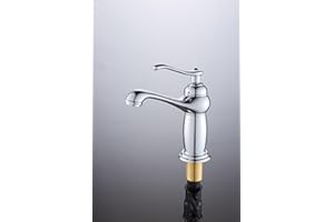 ROVOGO Chrome Vintage Retro Small Tap for Bathroom Basin, Single Handle Mono Bathroom Sink Mixer Tap, Brass Construction Monobloc Basin Mixer Tap, Cloakroom Classic Countertop Basin Faucet