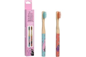 MEVSIM STORE Barbapapa Spazzolino in Bambù per Bambini [set di 2] - Delicato Sulle Gengive - 100% Senza BPA - Spazzolino in Bambù - Spazzolino Manuale Ecologico