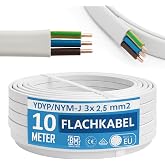 NYM Flat Cable 3 x 2.5 mm&sup2; YDYp 10 m &ndash; For Wet Areas, Copper 300/500 V | Flat for recessed installation, cable for wet areas,