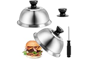 TOTSUN 2Pcs Burger Cloche Burger Covers Small Cheese Melting Dome with Screwdriver Stainless Steel Food Cover Dome Burger Cover to Melt Cheese for Patties Grilling Barbecue Melting Cheese Bell