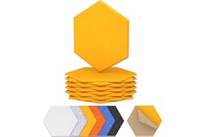 Hexagon Akustikplatten selbstklebend 12St., TONOR Schallabsorber Schallschutz mit Hochdichte Wandfliesen Schall Dämmung 30x26x1cm für Studio, Büro, Akustische Behandlung und Wanddekoration Gelb