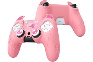 PlayVital Silikonhülle für ps5 Controller hülle pink Cute Demon Kawaii Controller Cover Schutzhülle Hülle Skin Zubehör für ps5 mit Touch Pad Aufkleber&Stick Kappen-Rosa