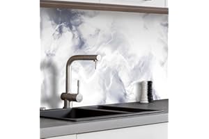 MyMaxxi Self-Adhesive Kitchen Splashback Film, Easy No-Drill Application, 0.4 mm Reinforced, Kitchen Splash Guard Adhesive Film, Wall Decoration, 340 x 60 cm (Height), Matte Finish, Stone Wall, Blue