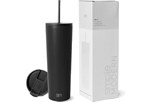 Simple Modern Insulated Tumbler with Straw and Lid | Iced Coffee Cup Reusable Stainless Steel Water Bottle Travel Mug | Gifts for Women and Men | Classic Collection | 830ml | Midnight Black