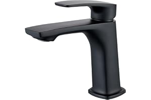 BELZ Bathroom tap, Mixer tap, Curved Sink tap, Integrated Sink Mixer Faucet, 1-Hole Bathroom Faucet with hot and Cold Water Pipes, Suitable for bathrooms and washrooms, Black