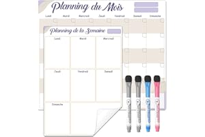 ANLIOTE Calendrier Tableau Blanc Planning Mois et Semaine Auto Adhésif pour Mur, Frigo, Surfaces Lisses Nano Technologie, Calendrier Mural 2025, Planificateur de Menus, Organisateur Familial,4 Feutres