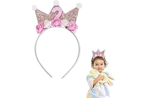 DLICSY Birthday Crown for Kids,Party Crown Hat Cap,2nd Happy Birthday Decorations Headbands Glitter Hair Band 2 Year Old Flower Princess Tiara Party Hair Accessory for Celebration