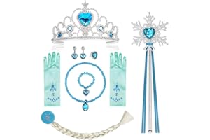 Vicloon Accessori Principessa, 8PCS Nuovi Costumi da Principessa, Biancaneve Bambina Costume con Principessa Corona, Principessa Bacchetta, 2 paia di guanti di diverso colore