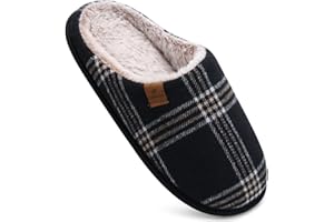 COFACE Chaussons Homme Pantoufles à Carreaux Hiver Chaussures Chaudes pour La Maison en Mousse à Mémoire de Forme, Laine en Peluche Doublée avec Semelle en Caoutchouc Antidérapante