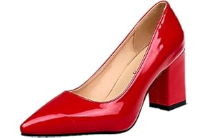 EXECAB Décolleté da Donna in Pelle Verniciata con Tacco Quadrato da 7,5 cm Scarpe Classiche Décolleté con Punta a Punta Party Plus Size