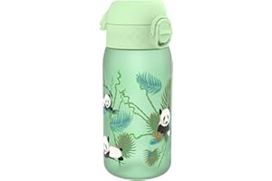 ION8 Kids Water Bottles, 350ml/12oz, BPA Free, Leakproof, Dishwasher Safe, Easy Open, Secure Lock, Small Boys & Girls Water Bottle,Kids Drinks Bottle for Spill-free Drinking, Green, Pandas
