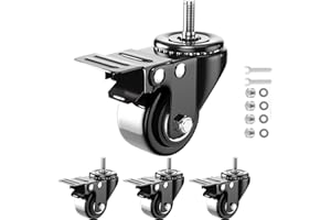 YUPEZOP 2 Inch Stem Caster Wheels Heavy Duty, Threaded Stem Casters UNC 3/8"-16 x 1" Swivel Casters Set of 4 with Brake, Safety Dual Locking Wheel for Furniture and Cart