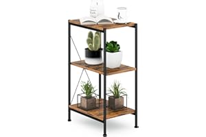 ‎SUHU Lagerregal mit 3 Ablagen Küchenregale Schmalesregal Standregal Regale Abstellraum Metallregal Badezimmer Regal für Balkon Kellerraum Wohnzimmer Speisekammer Schwarz Stahl & Holz