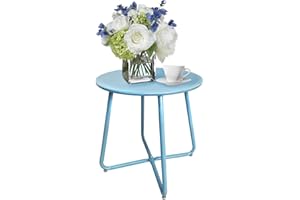 U-BCOO Mesas auxiliares para exteriores, mesa auxiliar de acero resistente para patio, pequeña mesa auxiliar redonda para patio, balcón, jardín, porche, terraza, césped (aleación de acero redonda,