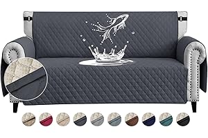 FIGOOO Copridivano Impermeabile 2 Posti Addensare Copridivano Trapuntato Reversibile con Tasche Laterali Antimacchia Antigraffio Cani Gatti Moderno Salvadivano,Grigio Scuro