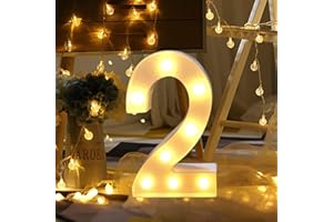 Guijiyi Lights Décoration LED Chiffres,Numéros Illuminés par LED,Marquee Light Sign Opérateur à Piles pour Réceptions de Mariage de Partie Maison de Vacances et Salle de Bain Bar la Mariée Décor(2)
