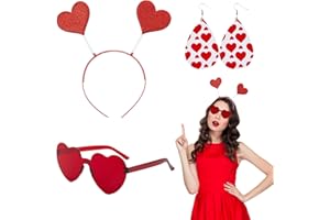 GlamRays Costume de Saint-Valentin en forme de cœur, bandeaux, lunettes, boucles d'oreilles, tête de cœur, accessoires de cheveux pour les vacances, festivals, fêtes pour femmes, rouge, L