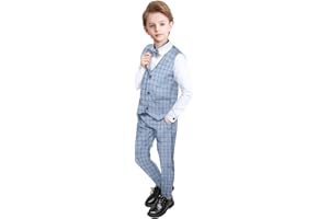 YILAKU Set di Abbigliamento per Bambini e Ragazzi 4 Pezzi Camicia a Maniche Lunghe + Papillon + Gilet + Pantaloni Eleganti Abiti da Cerimonia Smoking da Ragazzo 3-7 Anni