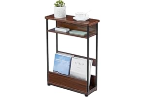 YEAKOO Vintage Narrow Side Table with Storage Shelf, 3 Tier Slim End Table Modern Sofa Table for Narrow and Small Spaces,Bedside Table Small Nightstand with Magazine Rack Space Saving/Cherry