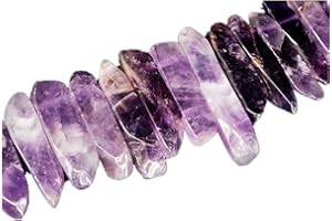 AITELEI Natural Amethyst Crystal Points Beads Irregular Flat Strip Loose Stick Beads Gemstone for Jewelry Making Healing Crystal Polished/Raw Quartz Top Drilled