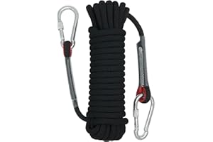 LUKASOHY Climbing Rope, 10mm Outdoor Safety Rope, Nylon Rope Static Rock Climbing Rope with Carabiner, Good for Mountaineering, Camping, Rescue, Fire Escape, Ice Climbing, Exploration (Black, 10m)
