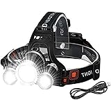 Victoper Wesho Rechargeable Headlight with 3 Lights 4 Modes, 6000 Lumen Super Bright LED Lamp, Hands-Free Flashlight Head Tor