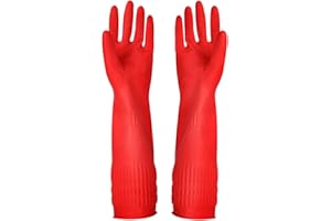 YSLON Rubber Cleaning Gloves Kitchen Dishwashing Glove 3-Pairs,Waterproof Reuseable. (Red, Large)