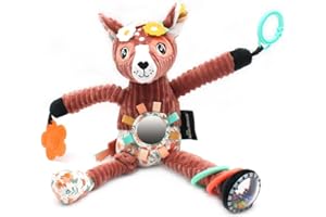 LES DÉGLINGOS LES DEGLINGOS - Peluche d'activité Nomade Melimelos la biche - Terracotta - Jouet d'éveil pour bébé - Idée cadeau - Dès la naissance - 36 cm