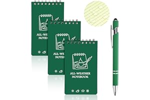 OT-NVWOZR 3PCS Waterproof Notebook, 3" x 5" All-Weather Pocket Notepad with Pen, Small Spiral Memo Pads Field Notes Pad, 50 Sheets Lined Pages for Outdoor Home Office School Recording (3, dark green)