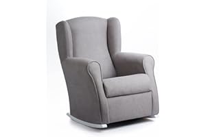 Sillonea - Sillón de Lactancia Roma con Balanceo para Amamantar - Butaca Ergonómica y Compacta con Antimanchas Habitación del Bebé (Gris, Madera Lacada Blanca, 96x74x77 cm)