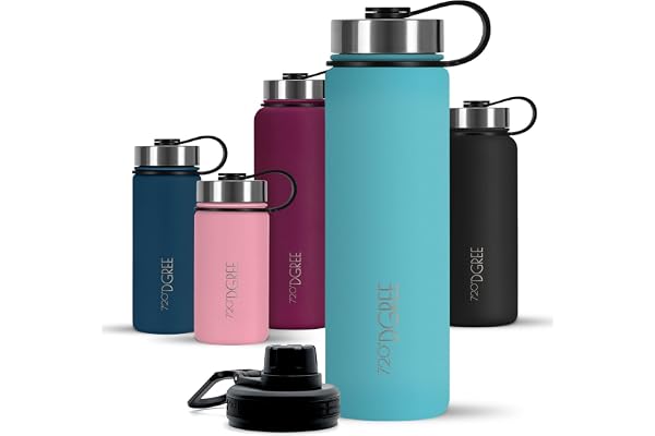 720°DGREE Bouteille Isotherme "noLimit" - 410ml, 530ml, 710ml, 950ml, 1200ml | Gourde en Acier Inoxydable d'eau, thé, café, jus, boisson chaud ou froid | Premium de Isolée sous vide +Sport-Couvercle