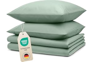 Blumtal Bettwäsche 2X 135x200cm + 2X 80x80cm Kopfkissenbezug - Oeko-TEX zert. Mikrofaser Bettwäsche Set - Mikrofaser Bettbezug bis 95 °C - Deckenbezug + Kissenbezug 4-teilig - Bettbezug Sommer Grün