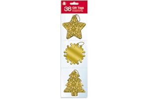 GIFTMAKER 36 Gold Glitter and Luxury Foil Xmas Gift Tags With Thread