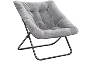 ‎TIITA Tiita Comfy Saucer Chair, Soft Faux Fur Oversized Folding Accent Chair, Lounge Lazy Metal Frame Moon Soft for Kids Teens Adults, Bedroom, Living Room, Dorm Rooms
