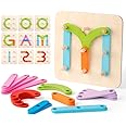 Coogam Wooden Letter Number Construction Puzzle Educational Stacking Blocks Toy Set Shape Color Sorter Pegboard Activity Board Sort Game for Kids Gift Preschool Learning STEM Toy