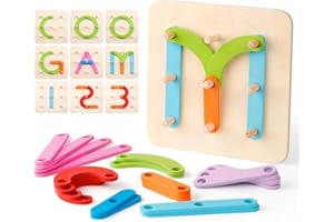 Coogam Montessori litery do zabawy, drewniane cyfry, alfabet, zestaw do zajęć budowlanych, do przedszkola, zabawka edukacyjna, kształt rozpoznawania kolorów, bloki do układania w stos, deska do