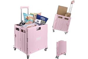 GREENFIELDS 35 KG Folding Shopping Trolley with Lid | Collapsible Utility Cart for Storage, Laundry, Sports & Crafts | Portable Boot Cart Box with Telescopic Handle | Multipurpose Rolling Organiser (Pink)
