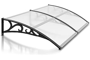 Joparri Tettoia per portone d'ingresso con sezione laterale, 100x200cm, Pensilina trasparente in policarbonato 6 mm e alluminio, per portone d'ingresso per la protezione dalla pioggia esterna