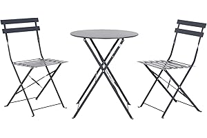 Avril Paris Table et chaises Pliantes bistrot Balcon terrasse - 2 Places - Anthracite-Flore