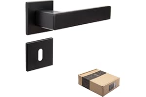 GENERIC APECS Türgriffe innentüren Türgriff schwarz matt Modern Türklinke für Haustür und Innentür mit quadratisch Rosetten Drückergarnitur mit Befestigungsmaterial Türbeschlag Modell REGULUS BB - Buntbart