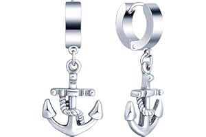 FEILOK Limok - Orecchini a cerchio da uomo e donna in acciaio inox, con pendente a forma di ancora, in argento e Acciaio inossidabile, colore: Argento A., cod. FL0050-A