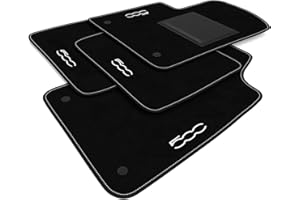 GENERICO DHCarMats – Tappetini Auto per Fiat 500 dal 2010 – Ricamo con Bordo – Moquette su Misura – Set Completo Anteriore e Posteriore – Accessori Interni Personalizzati (Bianco)