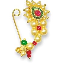 Buy JEWELOPIA Maharashtrian Nath Clip-On Gold with ruby diamond ...