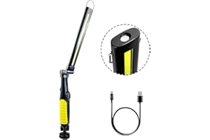 AuRiver Lampada da Lavoro COB Ricaricabile Portatile per 360 Gradi Pieghevole, Torcia Lampade di Ispezione LED con Magnetica Base e Gancio per Riparazione Auto, Campeggio e di Emergenza Uso (Verde)