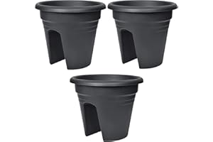 ‎ASTOR24 3er Set Balkon-Blumenkasten Blumentopf - inkl.2 Klammern zum befestigen - Rund Ø 30 cm Hängetopf Pflanzentopf Geländertopf, Balkonkasten in tollen Farben inkl. Fixiereinrichtungen (3 x Schwarz)