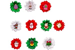 AOVNA 10pcs Christmas Flower Hair Bows for Dogs Puppy Dog Flower Bows with Rubber Bands Festival Grooming Accessories for Christmas Party