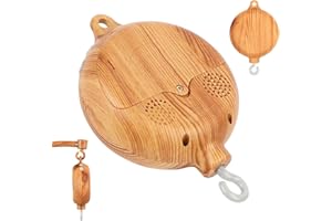 Hojalis Baby Mobile Music Box, Electric Crib Music Box with 35 Tunes, Baby Cot Mobile MusicBox with Rotating Hook Rotary, Wood Grain Look, CotMobile with Music for Babies Shower Gifts