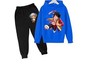 CHAORWE Anime One Piece Luffy 2pcs Set Enfants Garçons Sweat À Capuche et Pantalon, Mode Sweat-Shirt d'hiver Survêtement 2022