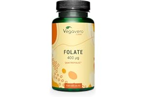 Acide Folique 400ug - Vitamine B9 | Qualité supérieure : Methyl Folate 5-MTHF Quatrefolic® | Grossesse + Anti Fatigue | 120 Gélules | VEGAN & SANS ADDITIFS | Vegavero®